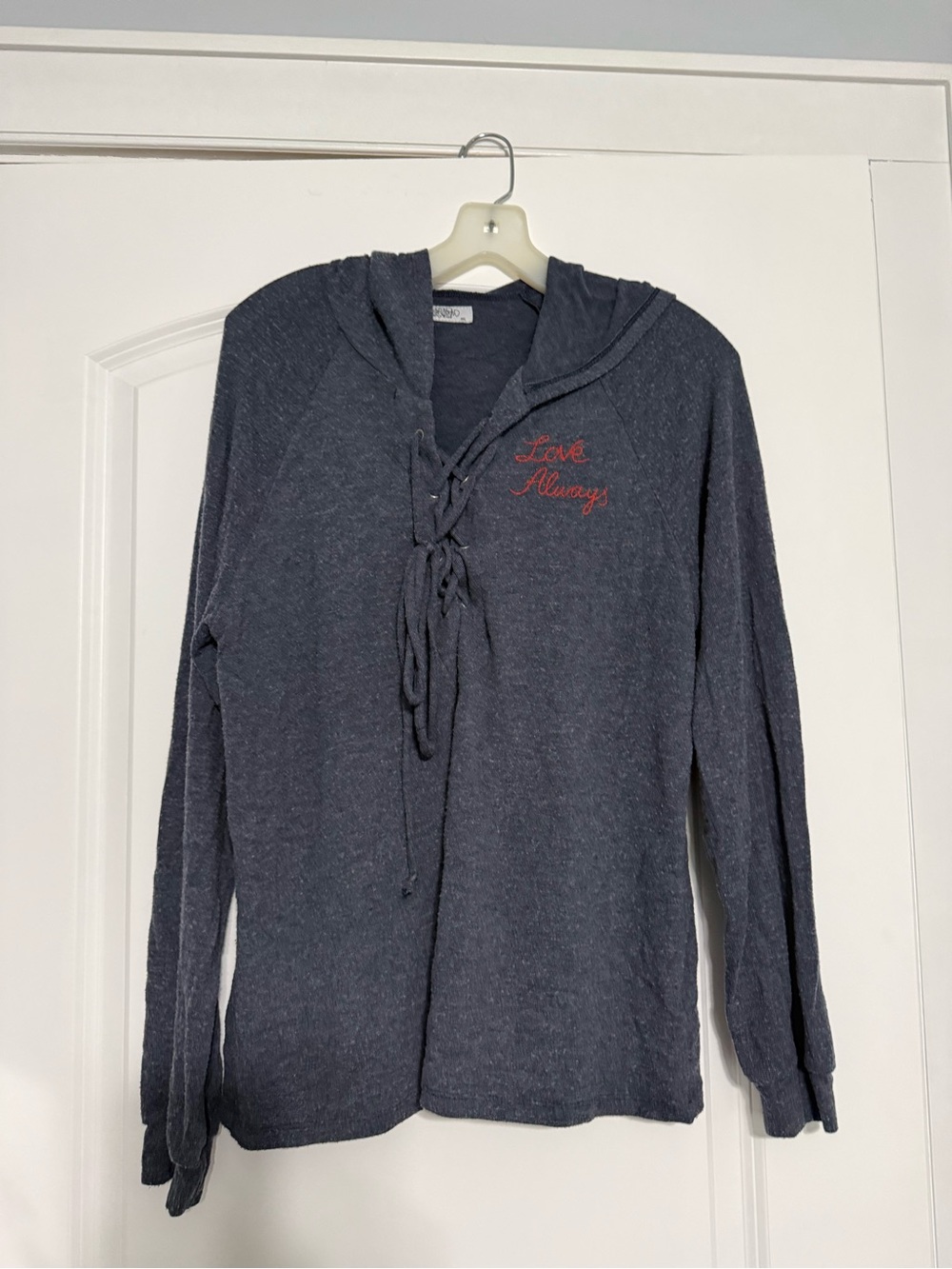 Navy Lace-Up Hoodie with "Love Always"
